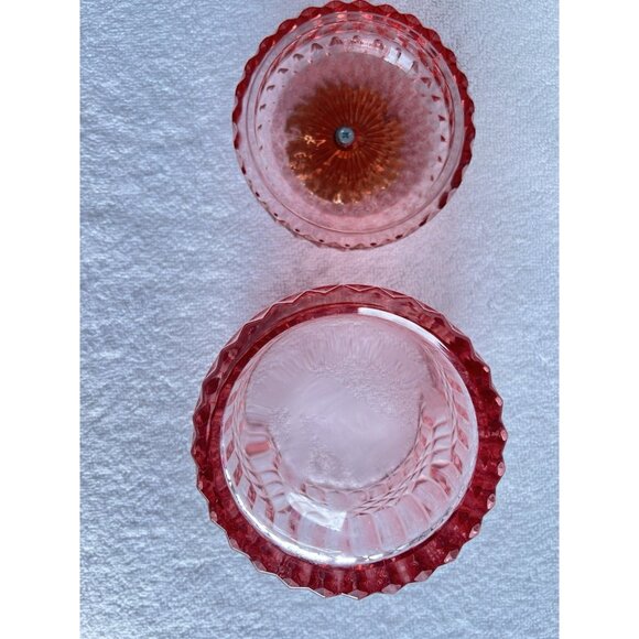 Vanity Jar Pink Cut Glass Gold Flower 3.75"D x 4"H Bathroom Accessory Storage - Picture 4 of 6